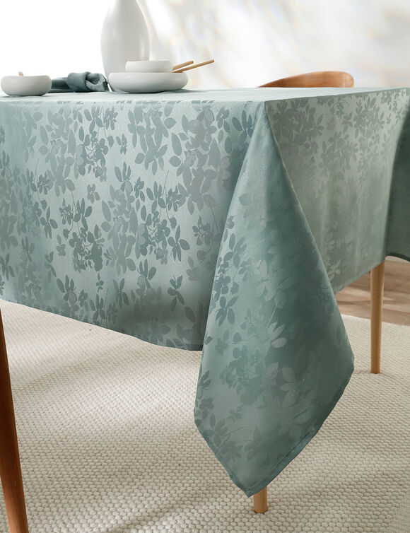 Damast tafellaken met bladerenprint Colombine® (eucalyptus)