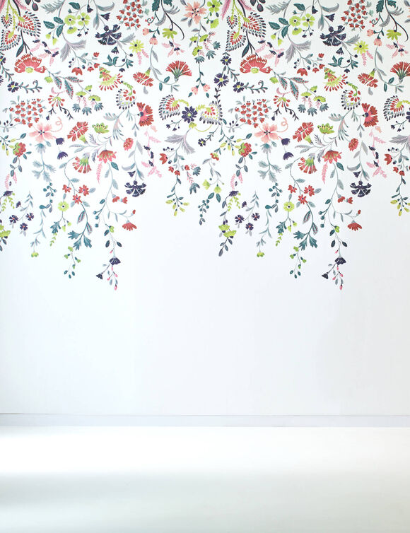 Papier peint panoramique Folk fleuri (blanc)