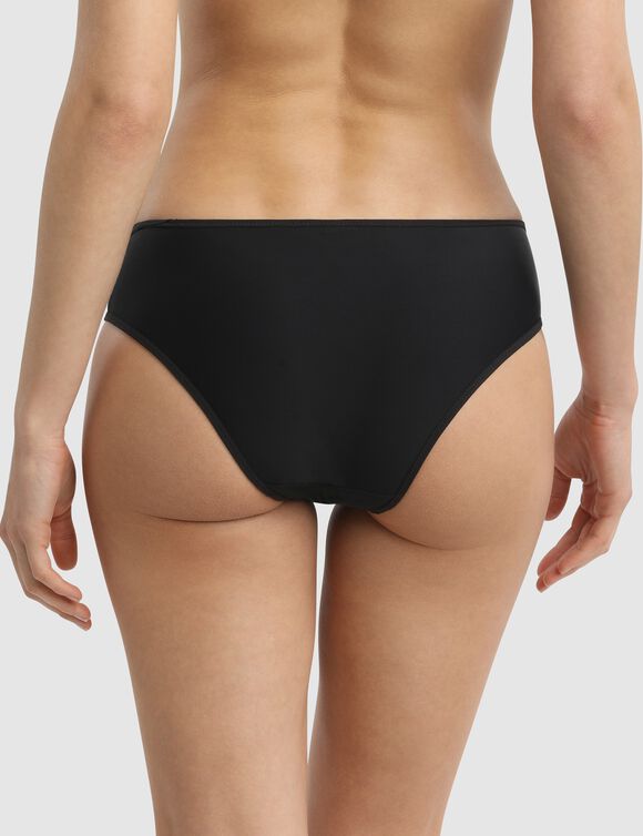 Slip Generous met bloemenborduursel opzij, in microvezel (zwart)