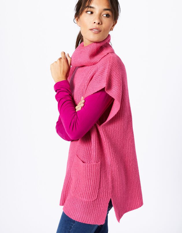 Pull tunique col boule sans manches (rose indien)