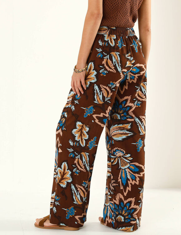 Pantalon large fluide, imprim&eacute; XXL (chocolade / blauw)