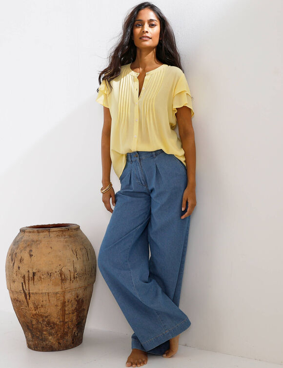 Chemisier manches courtes papillon, cr&eacute;pon (jaune)