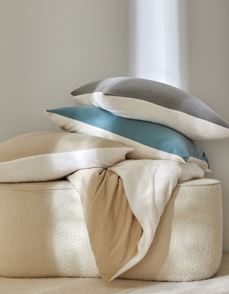 Omkeerbaar bedlinnen in jerseyfleece met pluchetouch (grijs)