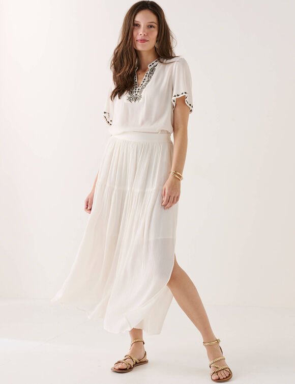 Jupon long uni fente c&ocirc;t&eacute; (&eacute;cru)