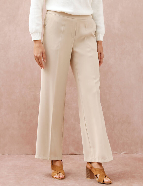 Pantalon large taille &eacute;lastiqu&eacute;e, cr&ecirc;pe (beige)