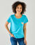Effen T-shirt met 'hart' borduursel, korte mouwen (turkoois)
