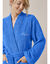 Peignoir mixte adulte uni coton éponge bouclette col kimono personnalisé (bleu dur)