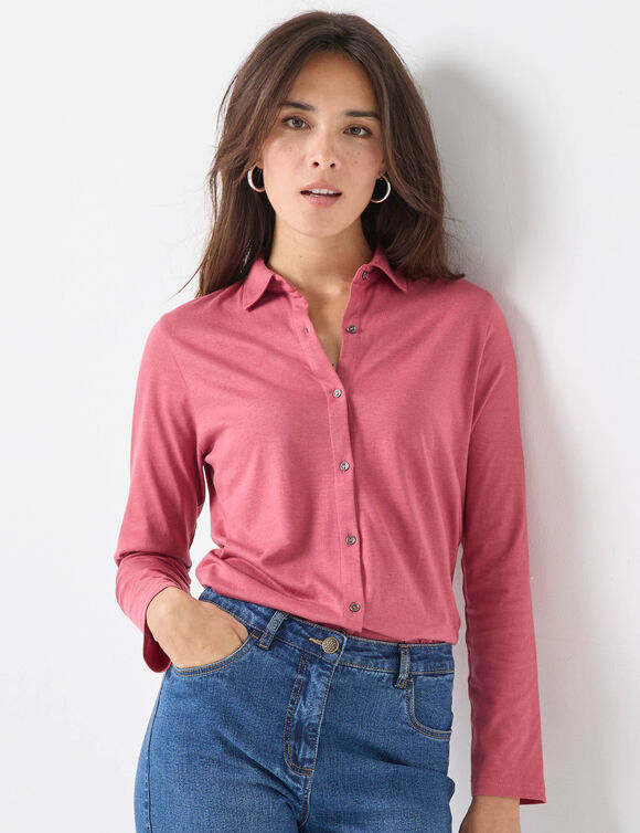 T-shirt boutonné manches longues, col polo (violine grisé)