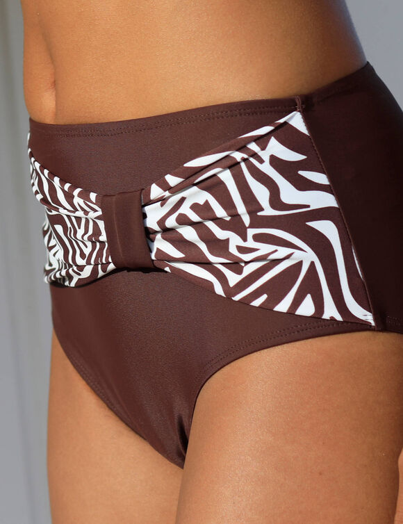 Bas de maillot de bain taille haute uni - effet drap&eacute; (chocolat)