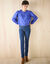 Effen bloes met ronde hals, details in ladderajour (felblauw)