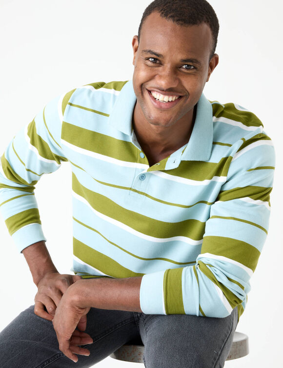 Polo ray&eacute;e maille piqu&eacute;e manches longues  (vert / c&eacute;ladon)