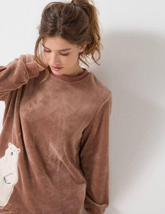 Pyjama polaire "ours blanc," manches longues (caramel)