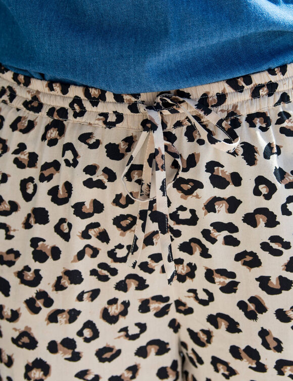 Pantalon fluide taille haute, imprimé léopard (beige / taupe)