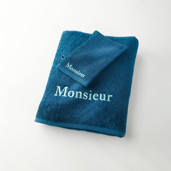 Collection serviettes de bain 420 g/m&sup2; brod&eacute;es "MONSIEUR" (bleu paon)