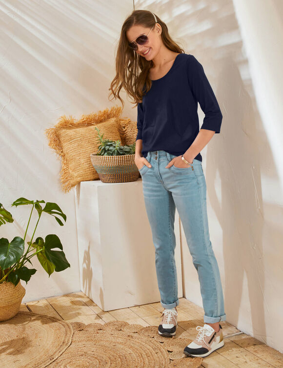 T-shirt manches 3/4 uni, coton (marine)