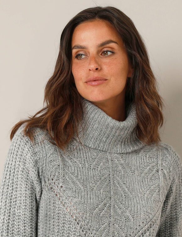 Pull col boule, maille anglaise (gris chiné)