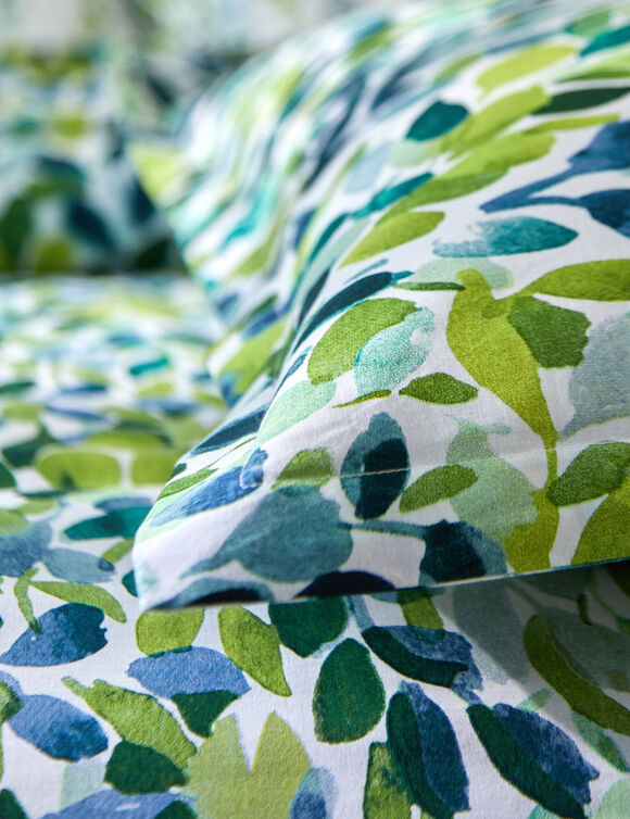 Linge de lit L&eacute;onie imprim&eacute; v&eacute;g&eacute;tal - coton 57 fils/cm&sup2; (&eacute;cru / vert)