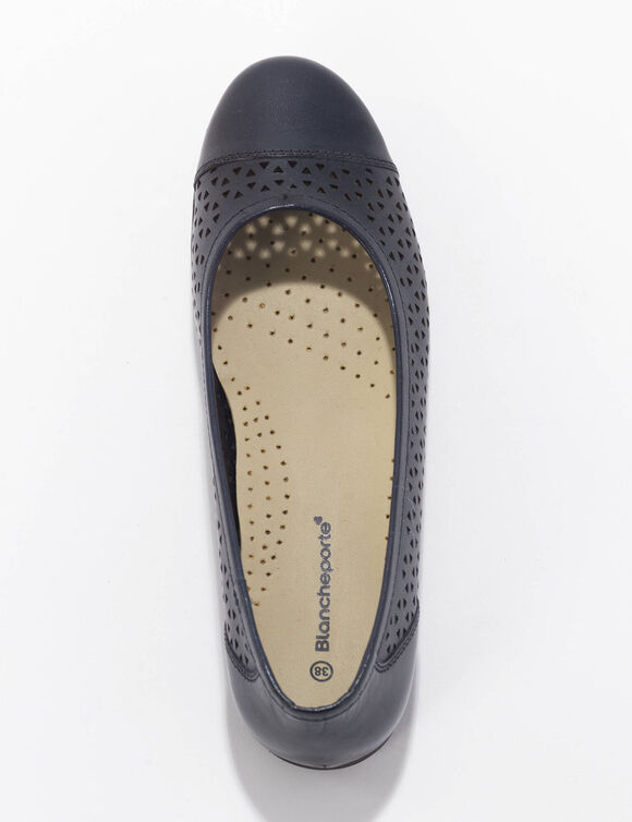 Leren ballerina's met ajour (marine)