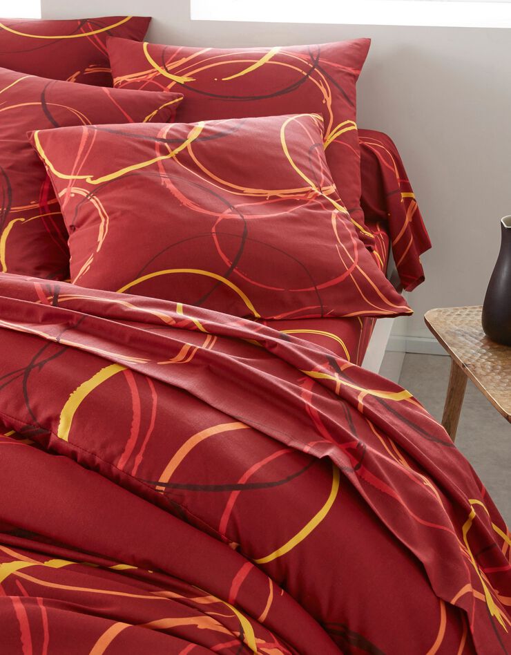 Linge de lit Noémie polycoton imprimé cercles (bordeaux)