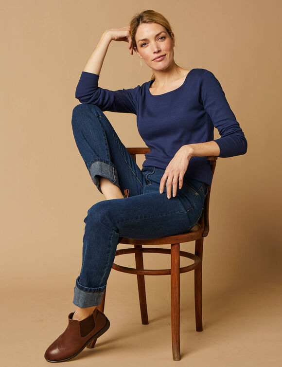 T-shirt manches longues, jersey en coton biologique(**) (marine)