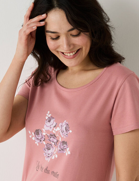 Chemise de nuit longue manches courtes  (rose)