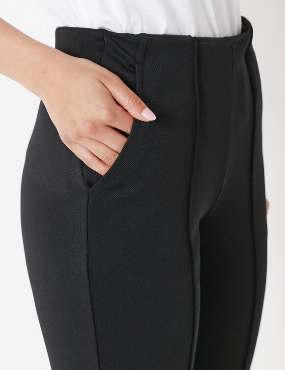 Pantalon droit effet ventre plat, maille (noir)