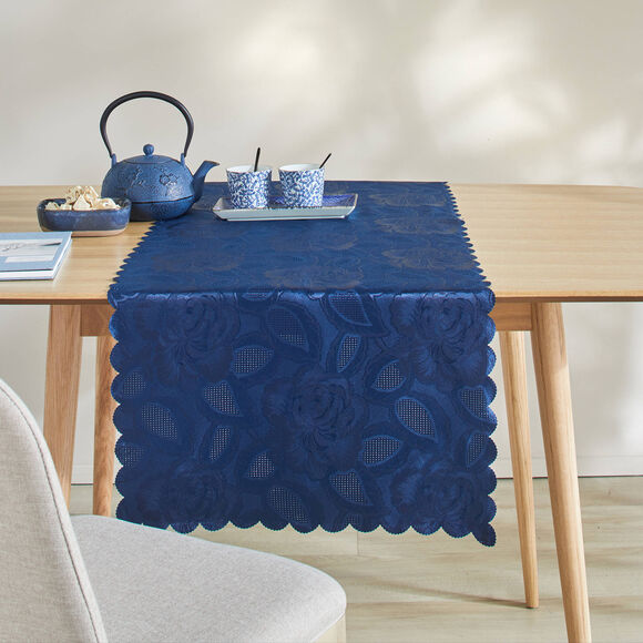 Nappe jacquard damass&eacute; (bleu nuit)