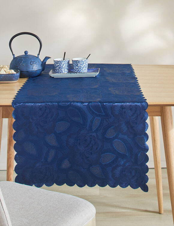 Jacquard tafellaken in damast (nachtblauw)
