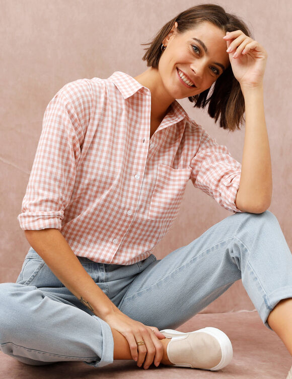 Chemise &agrave; carreaux vichy bicolore (rose gris&eacute; / blanc)