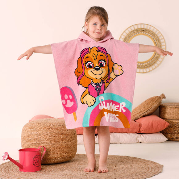 Poncho de bain enfant Pat'Patrouille® éponge et velours coton - 320g/m2 (rose)