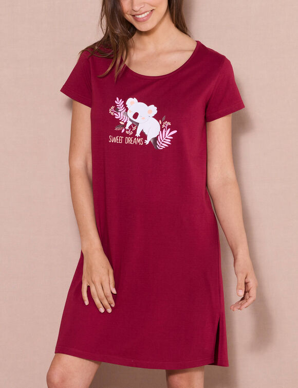 Chemise de nuit courte à manches courtes, imprimé koala (cerise)