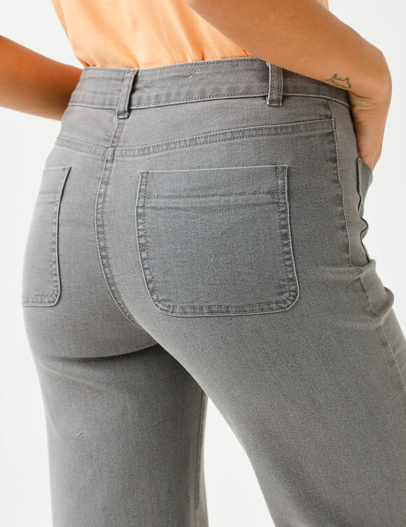 Jean coupe large taille haute, petite stature (gris)
