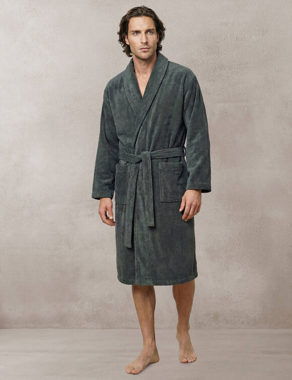 Badjas voor volwassenen, unisex, van badstof met sjaalkraag - fluweel, 450 g/m&sup2; (CARBONGRIJS)