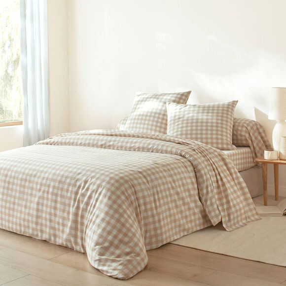 Linge de lit Lou imprim&eacute; carreaux - en coton (beige)