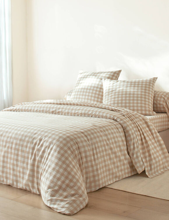 Bedlinnen Lou met ruitenprint - in katoen (beige)