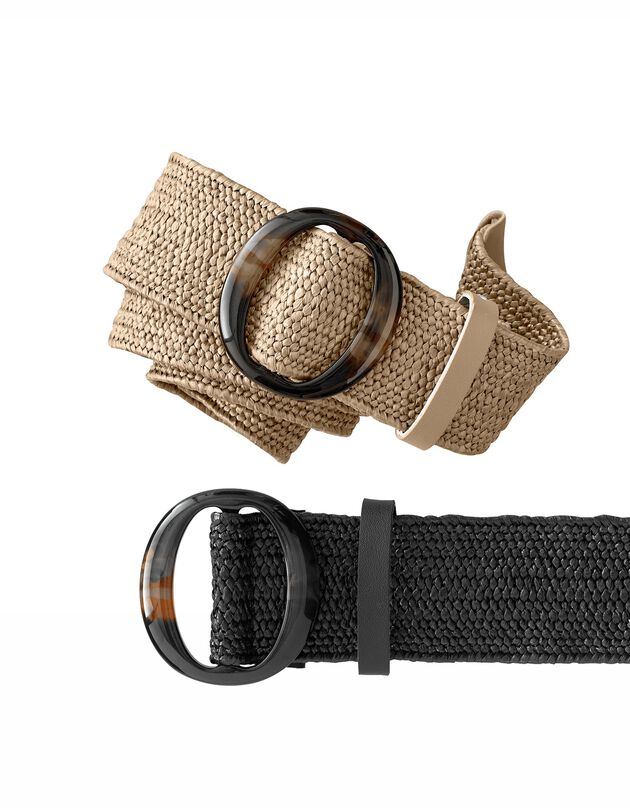 Lot de 2 ceintures tressées élastiquées  (noir + beige)