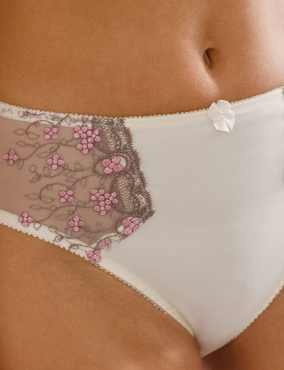 Slip in microvezel en geborduurde tule Caminata (ivoorkleur)