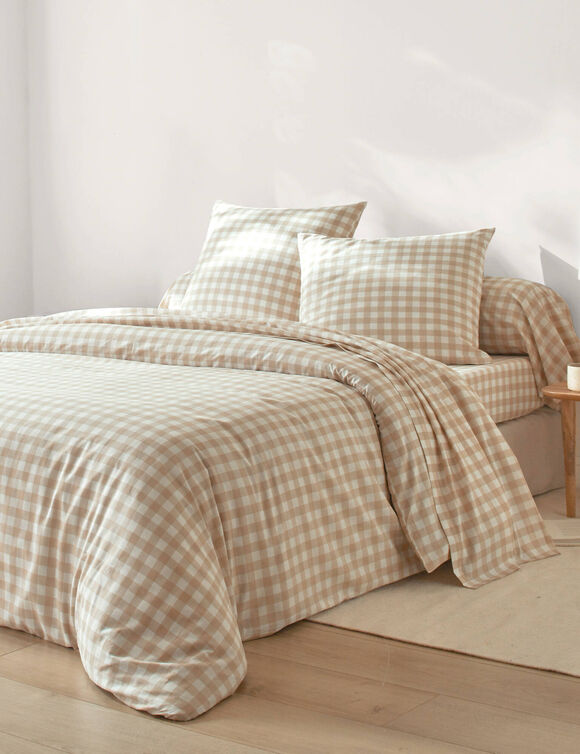 Lou-beddengoed met ruitenprint &ndash; van katoen (beige)