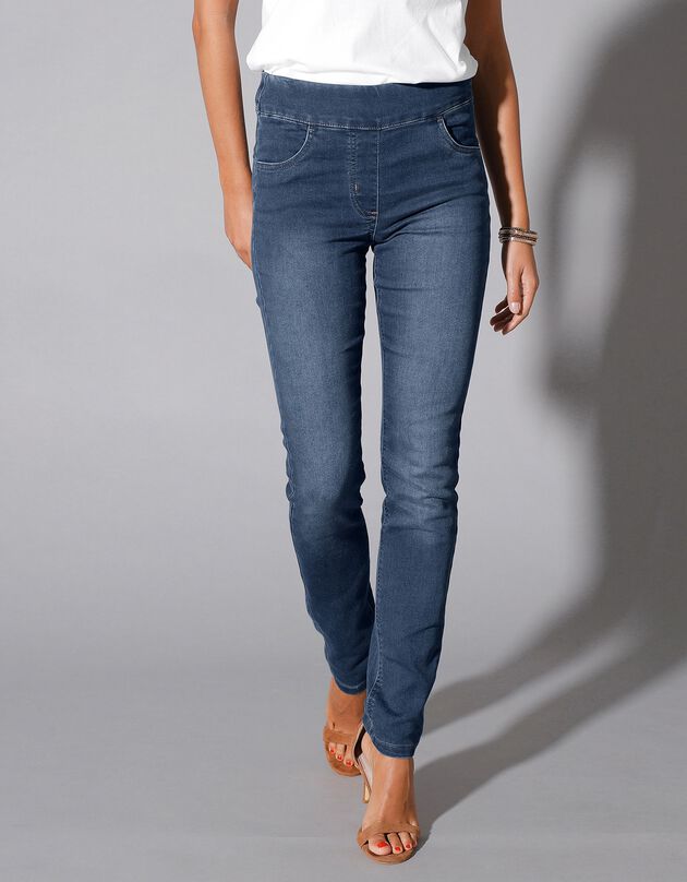 Jegging fuselé ultra stretch, maille effet jean (stone)