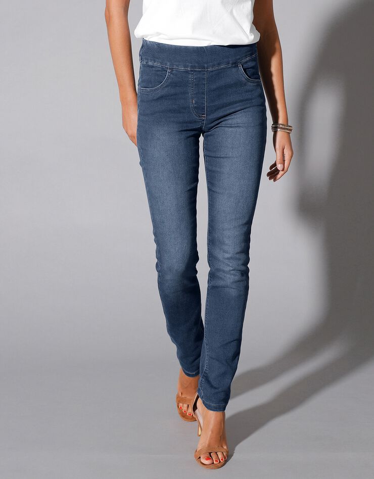 Jegging fuselé ultra stretch, maille effet jean (stone)