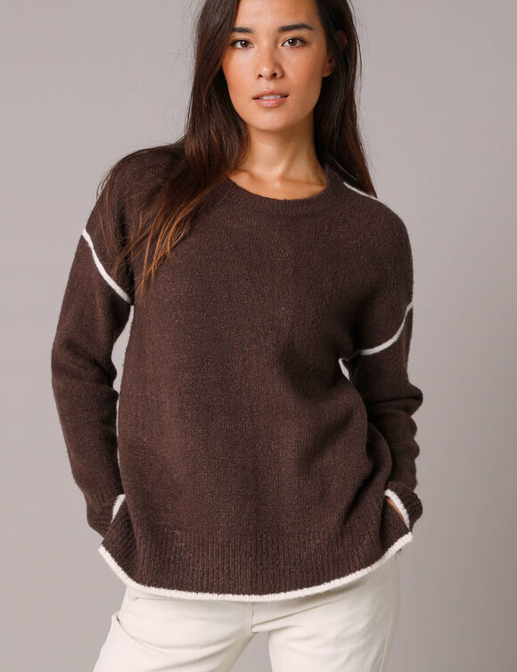 Pull bicolore en maille moelleuse  (chocolat)