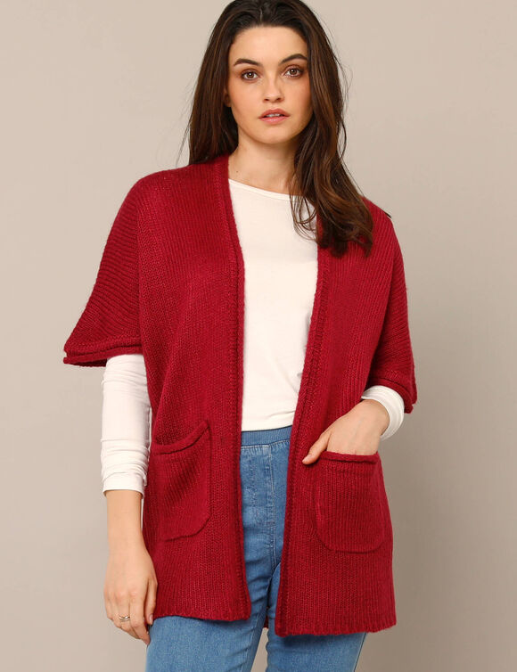 Gilet long ouvert manches courtes toucher doux  (bordeaux)