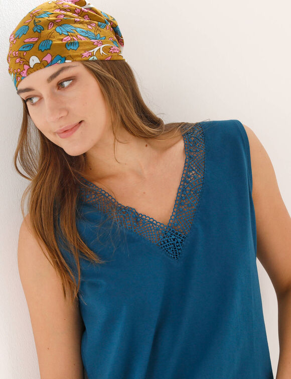 D&eacute;bardeur col V dentelle (bleu p&eacute;trole)