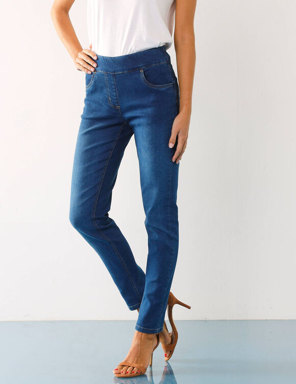 Jegging fuselé ultra stretch, maille effet jean (stone)