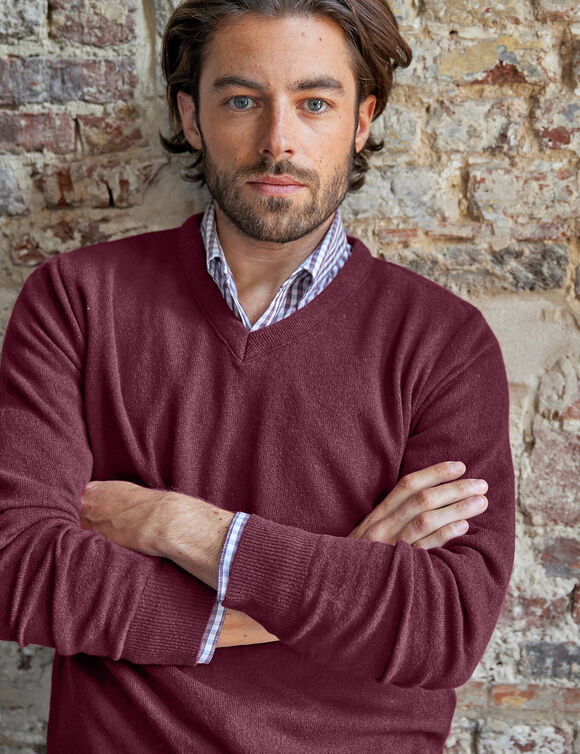 Pull col V 80% laine (bordeaux)
