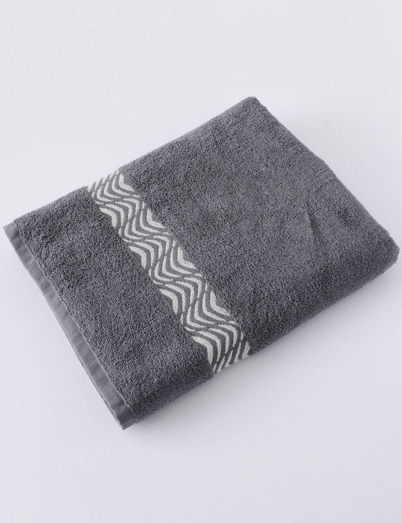 Collection serviettes de bain unies 420 g/m2 liteau fantaisie brod&eacute; (anthracite)