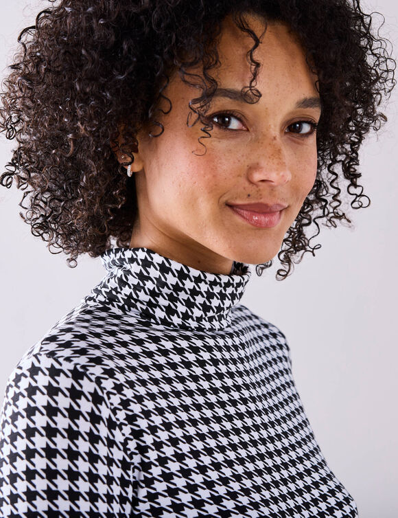 Sous-pull col montant imprimé pied-de-poule, stretch (noir / blanc)