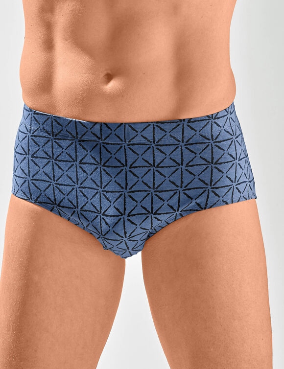 Slip ferm&eacute; taille haute motifs g&eacute;om&eacute;triques - lot de 6 (noir + gris + bleu)