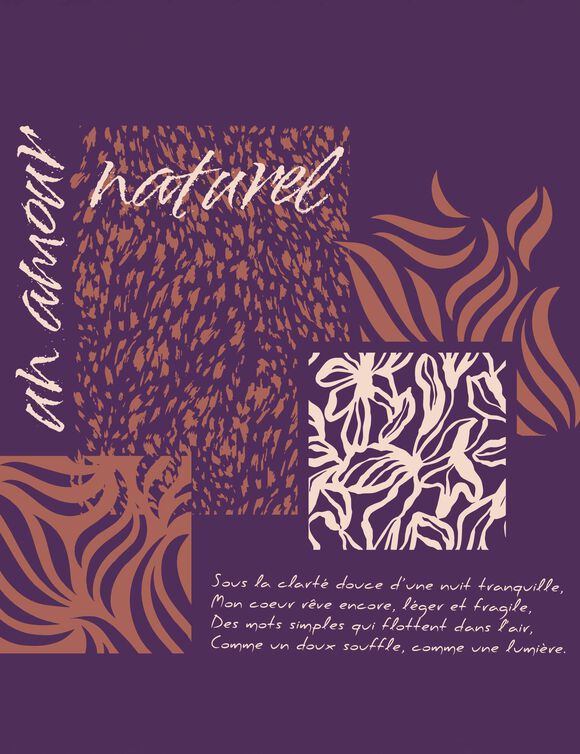 Chemise de nuit longue motif plac&eacute; "Un amour naturel", manches courtes (violet)