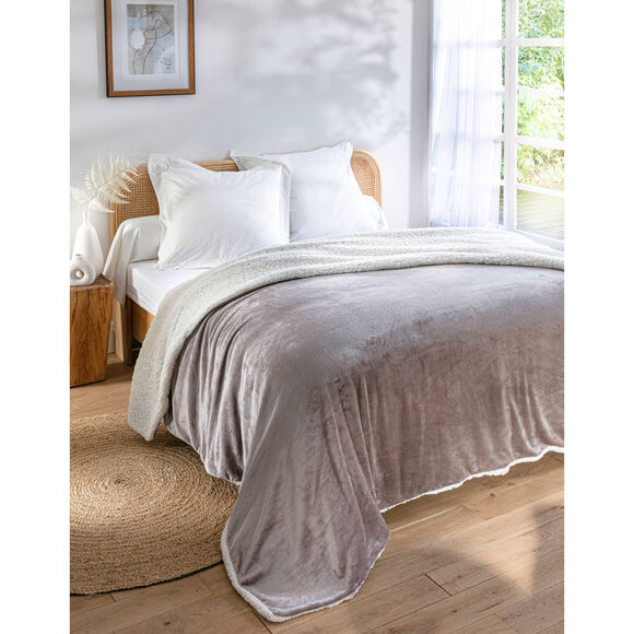 Tweekleurig deken in fleece en sherpa (taupe)